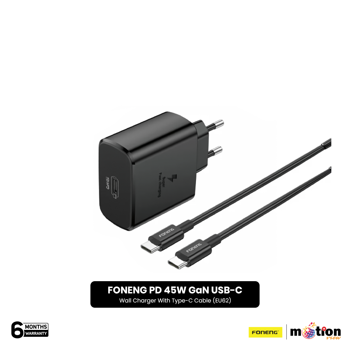 FONENG PD 45W GaN USB-C Wall Charger With Type-C Cable (EU62) - Default Title