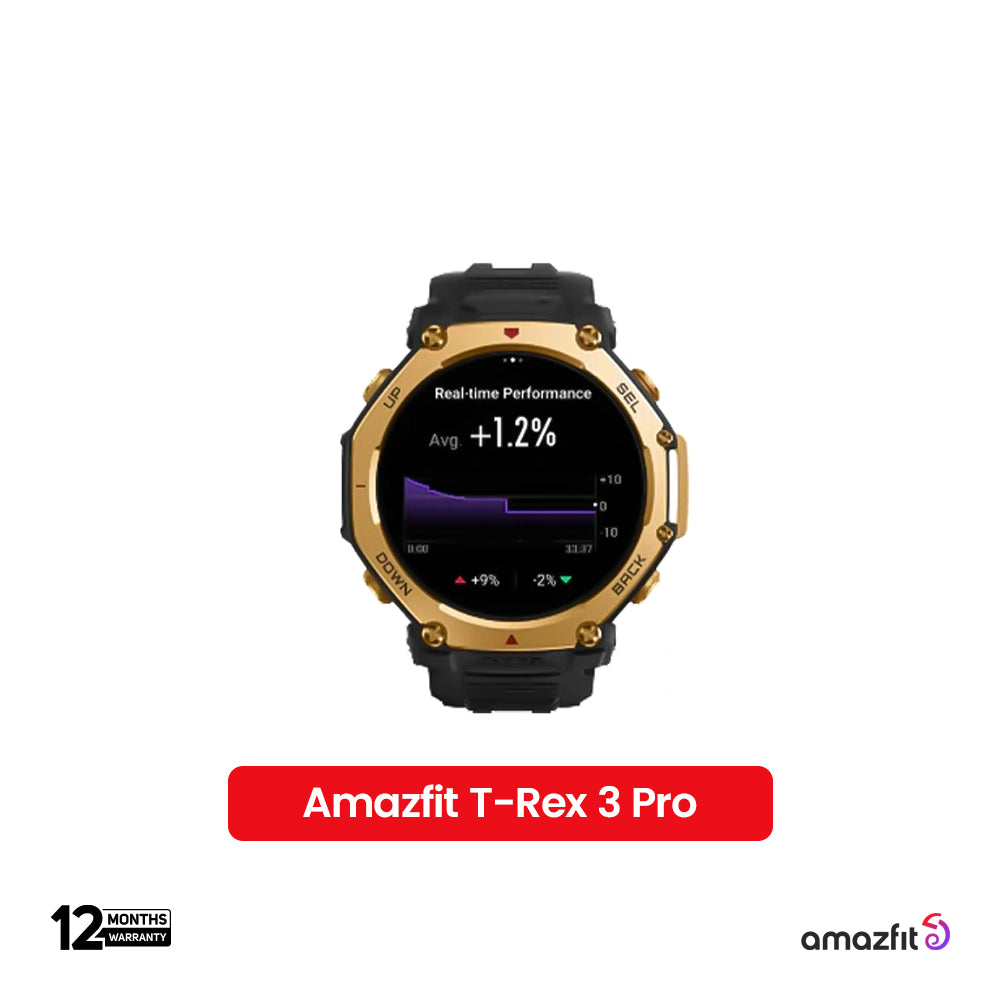 Amazfit T-Rex 3 Pro 1.5" Amoled Display With 3000-nit Rugged Smartwatch- Black - Gold
