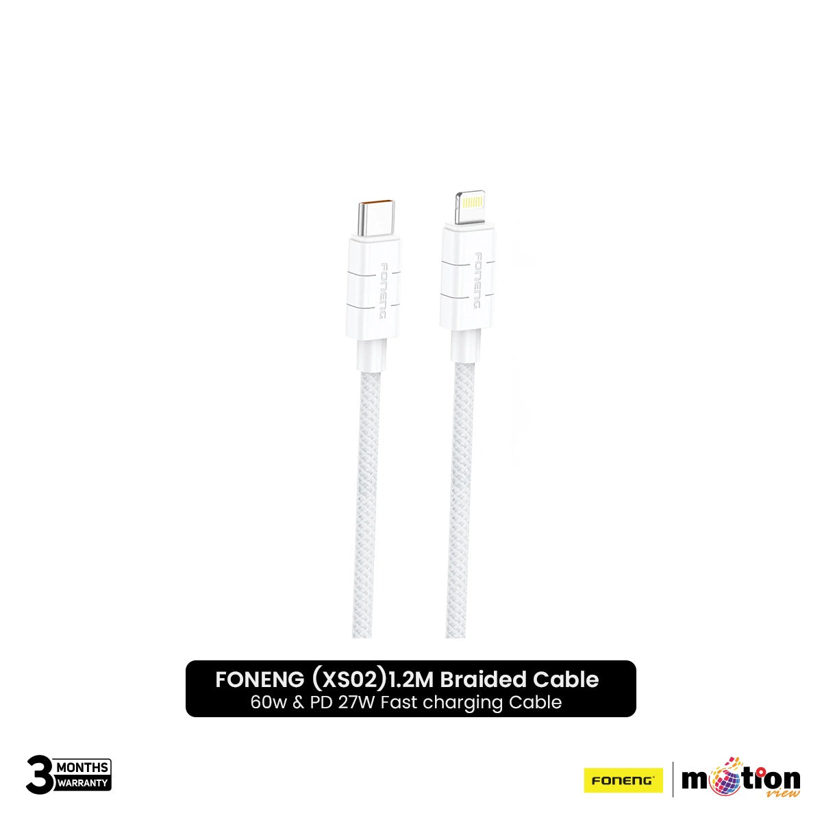 FONENG (XS02) 1.2M Braided Cable 60w & PD 27W Fast Charging Cable Type-C to Lightning- White - Default Title