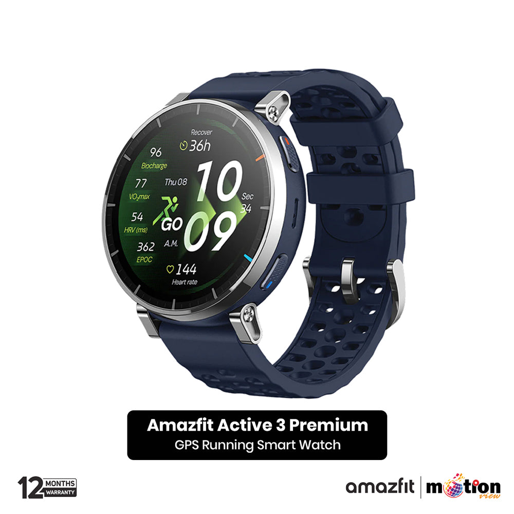 Amazfit Active 3(Round) 1.32inch AMOLED & 4GB Storage With 5 ATM Heart Rate Smartwatch (Premium) - Blue