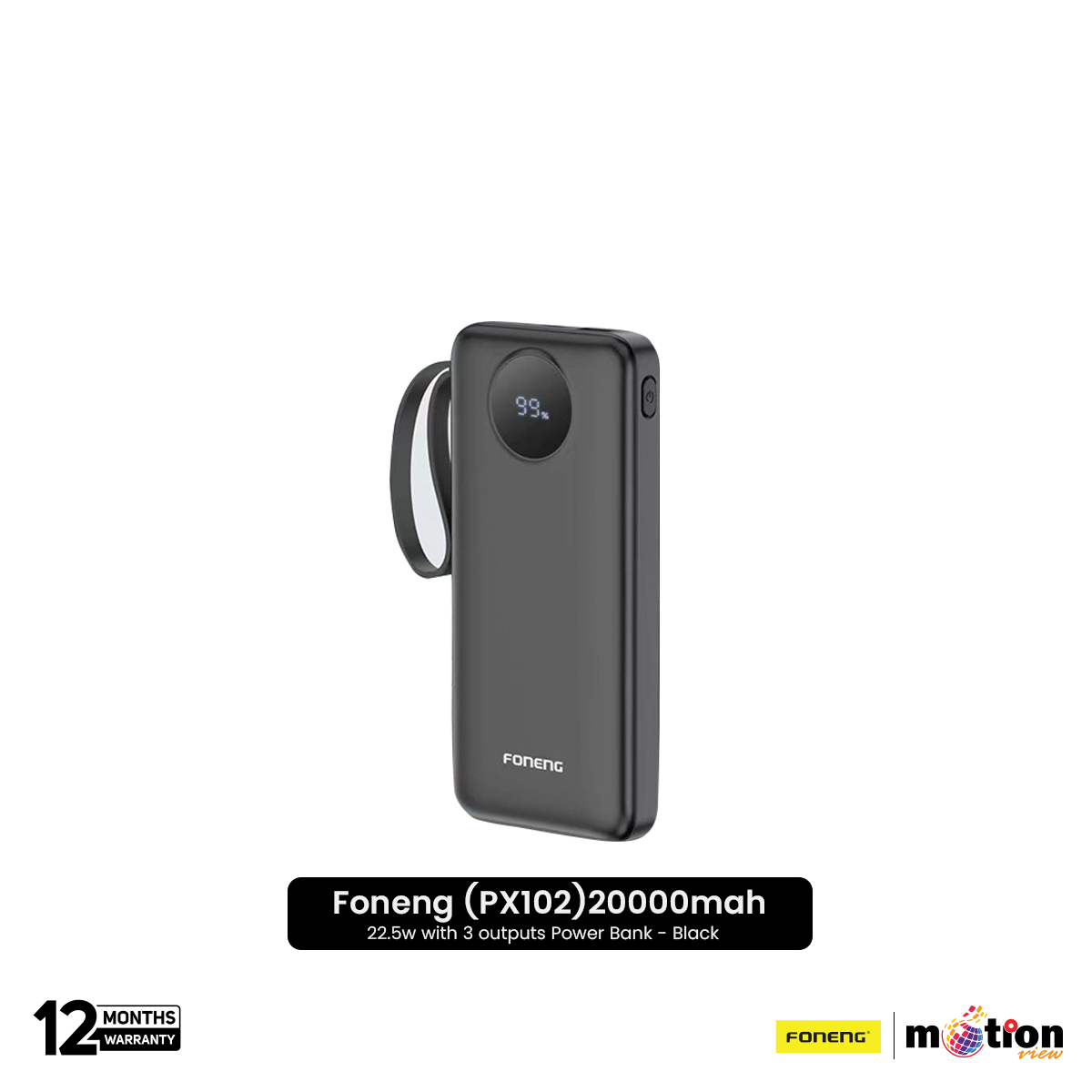 Foneng (PX102) 20000mah 22.5w with 3 outputs Power Bank - Black - Default Title
