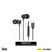 FONENG T67 Type-C In-Ear Heavy Bass Wired Earphone - Black