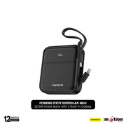 FONENG PX111 10000mAh Mini 22.5W Power Bank with 2 Built-in Cables- Black - Default Title