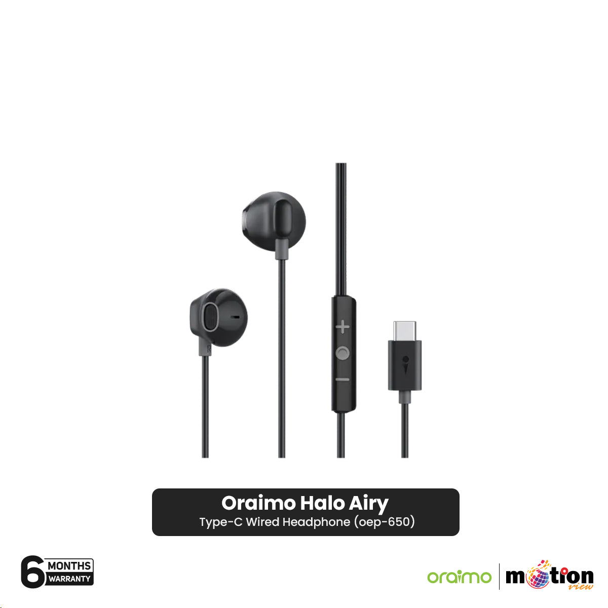 Oraimo Halo Airy Type C Wired Headphone (OEP-650) - Black