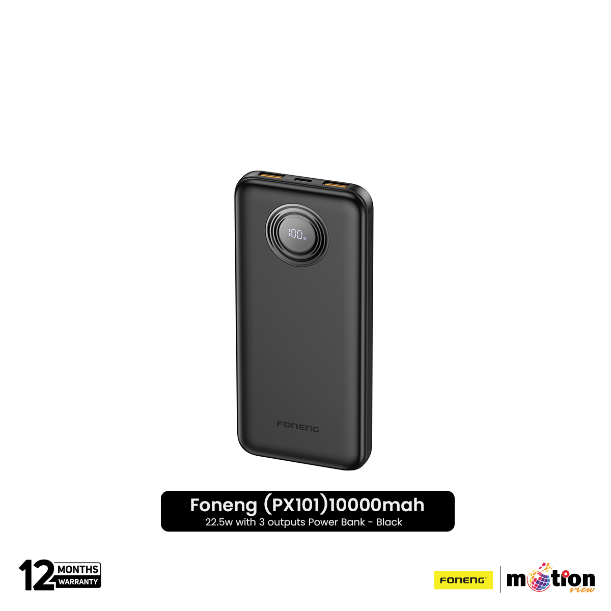 Foneng (PX101) 10000mah 22.5w with 3 outputs Power Bank - Black - Default Title