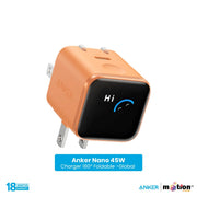 Anker Nano Charger (45W, Smart Display, 180° Foldable) Global - Orange