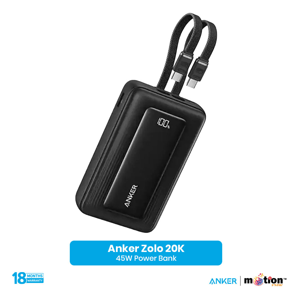 Anker Zolo 20000mAh 45W Power Bank with Built-in USB-C Cables - Black