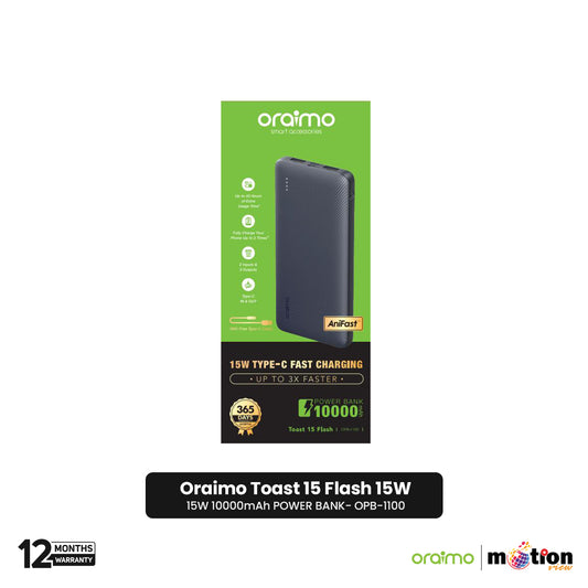 Oraimo 15W 10000mAh Power Bank Type C (OPB-1100) - Black - Default Title