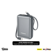 FONENG PX116 20000mAh Mini 22.5W Power Bank with 2 Built-in Cables- Dark Gray - Default Title