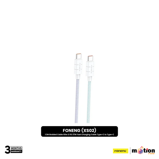 FONENG (XS02) 1.2M Braided Cable 60w & PD 27W Fast Charging Cable Type-C to Type-C- White - Default Title