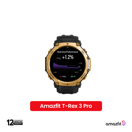 Amazfit T-Rex 3 Pro 1.5" Amoled Display With 3000-nit Rugged Smartwatch- Black - Gold