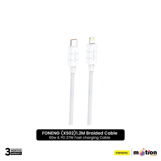 FONENG (XS02) 1.2M Braided Cable 60w & PD 27W Fast Charging Cable Type-C to Lightning- White - Default Title