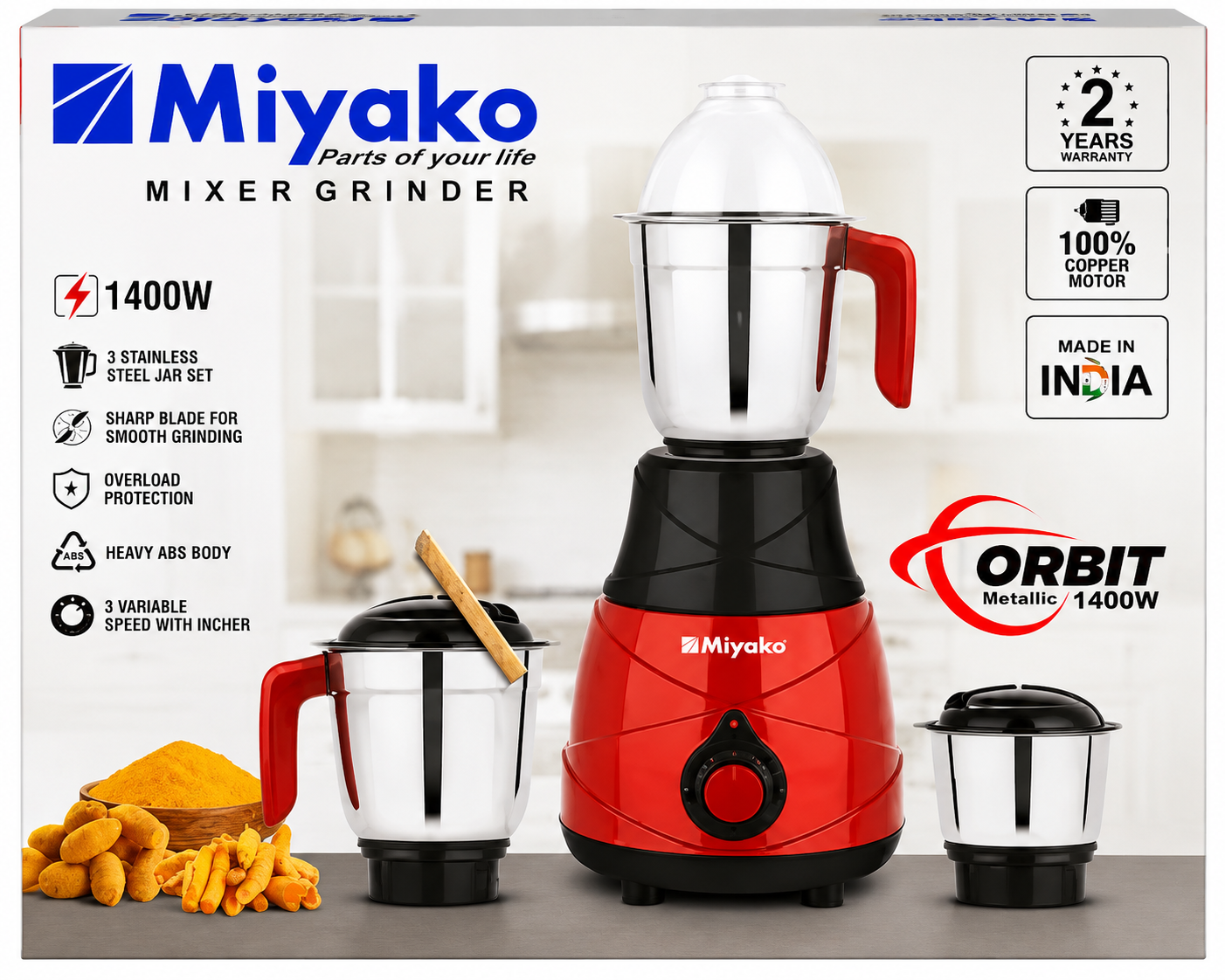 Miyako Orbit Mixer Grinder 1400W – Heavy Duty 100% Copper Motor