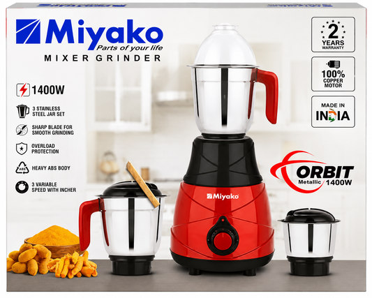 Miyako Orbit Mixer Grinder 1400W – Heavy Duty 100% Copper Motor