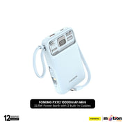 FONENG PX112 10000mAh Mini 22.5W Magnetic Wireless Power Bank with 2 Built-in Cables - Blue