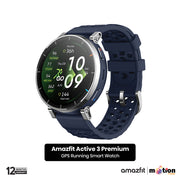 Amazfit Active 3(Round) 1.32inch AMOLED & 4GB Storage With 5 ATM Heart Rate Smartwatch (Premium) - Blue