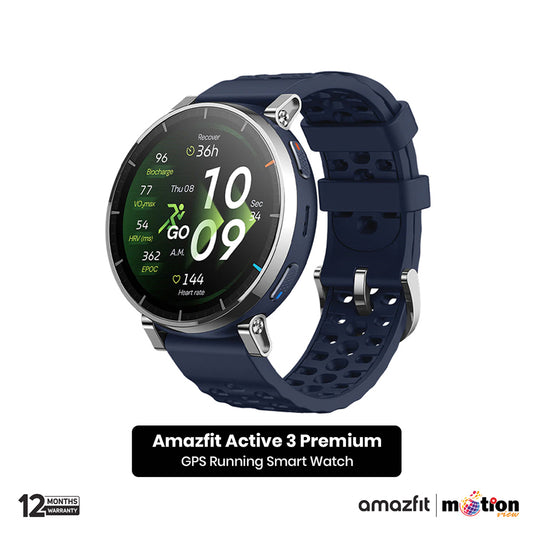 Amazfit Active 3(Round) 1.32inch AMOLED & 4GB Storage With 5 ATM Heart Rate Smartwatch (Premium) - Blue