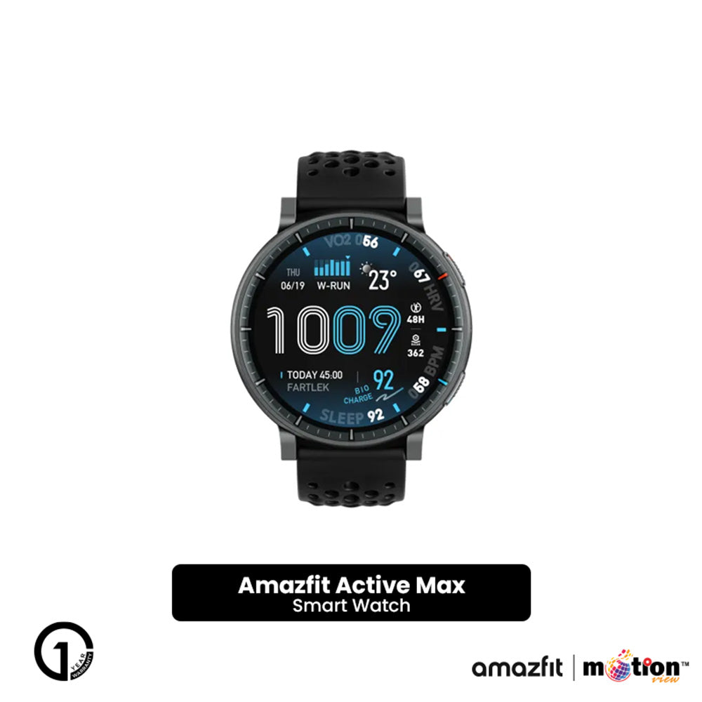 Amazfit Active Max 1.5" AMOLED With 5 ATM Water Resistant Smart Watch- Black - Default Title
