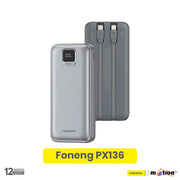 FONENG (PX136) 20000mah 22.5w Fast Charging Power Bank with Built-In 2 Cables - Silver
