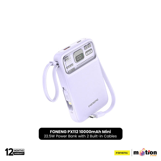 FONENG PX112 10000mAh Mini 22.5W Magnetic Wireless Power Bank with 2 Built-in Cables - Purple