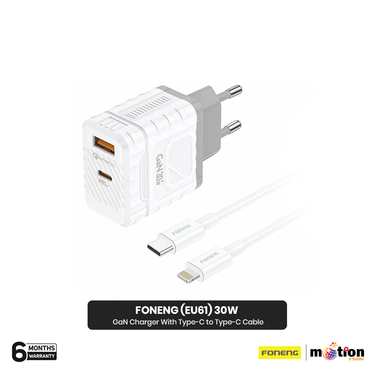 FONENG (EU61) 30W A+C 2-Port GaN Charger With Type-C to Type-C Cable - Default Title