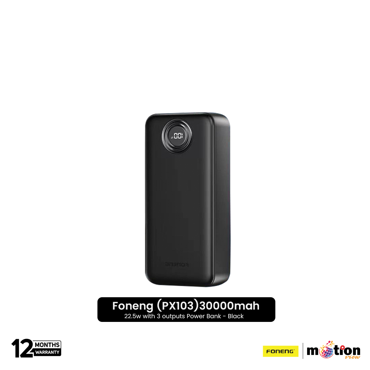 Foneng (PX103) 30000mah 22.5w with 3 outputs Power Bank - Black - Default Title