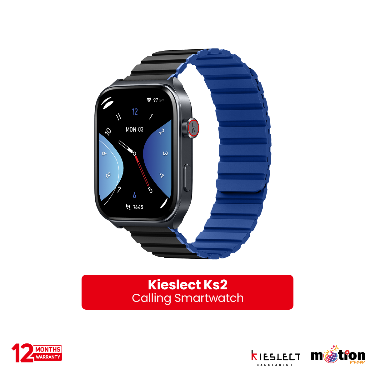 Kieslect KS2 Calling 2.01" FHD AMOLED 3ATM Smart Watch (Double Strap + Protector) - Blue
