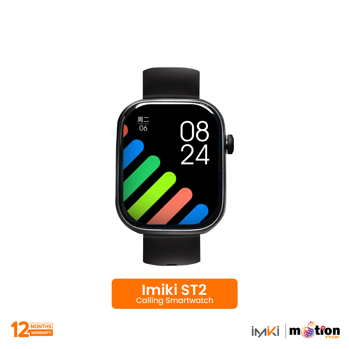 IMIKI ST2 BT Calling Smartwatch with 100+ Watch Faces - Black